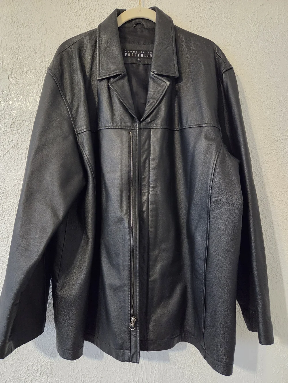 Perry Ellis Black Leather Zip-Front Jacket